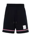 Thom Browne Blue Shorts With Elastic Waist With Drawstring And Rwb Striped Detail In Black