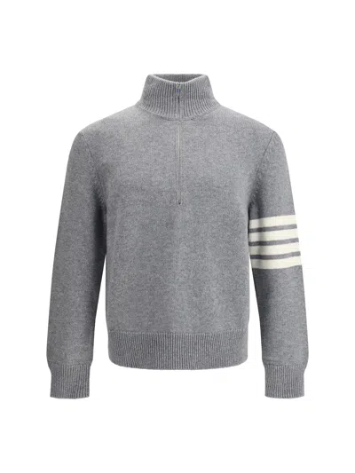 Thom Browne Elegant Sweater With Half-zip Detail On The Neck In Gray