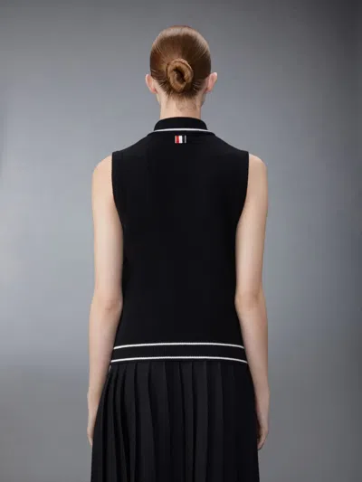 Thom Browne Emb Hector And Rose Pointelle Polo Women In Black