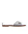 Thom Browne Embossed-button Tweed Flat Sandals In Gray
