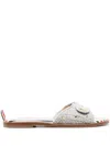 Thom Browne Embossed-button Tweed Flat Sandals In Grey