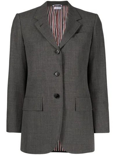 Thom Browne Embossed Buttons Single-breasted Blazer In Grey