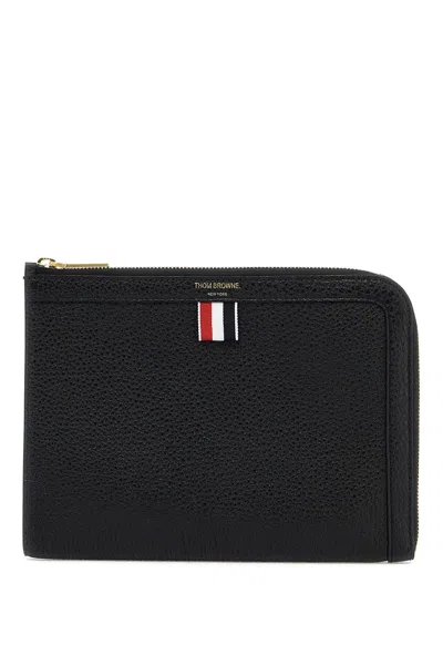 Thom Browne Embossed Leather Pouch In Black