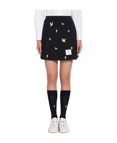 Thom Browne Embroidered A-line Skirt In Black