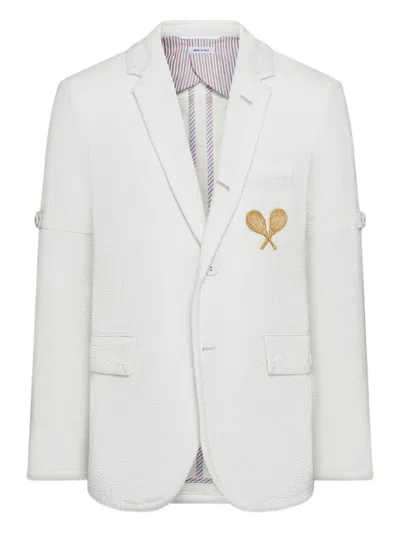 Thom Browne Embroidered Blazer In White