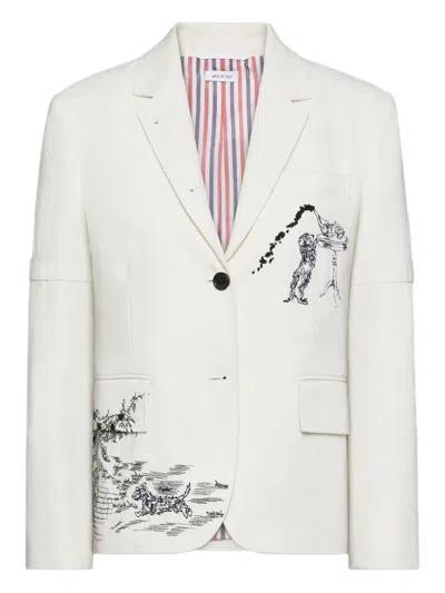 Thom Browne Embroidered Canvas Jacket In White
