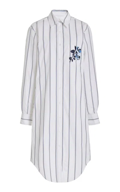 Thom Browne Embroidered Cotton Midi Shirt Dress In White