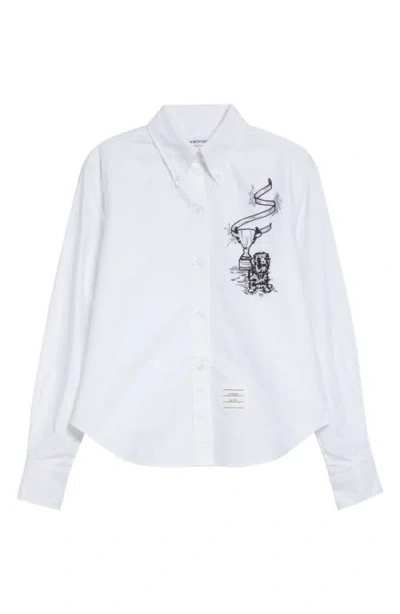 Thom Browne Embroidered Cotton Poplin Button-down Shirt In White