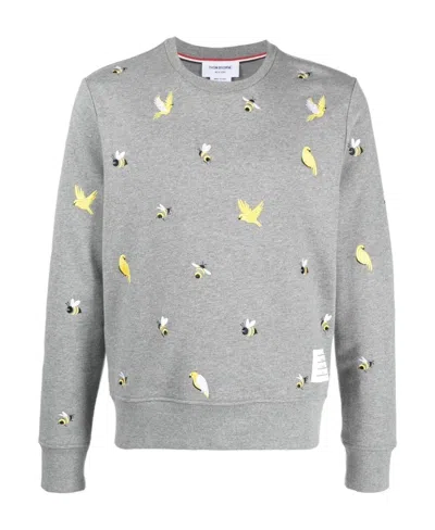 Thom Browne Embroidered Cotton Sweatshirt In Gray