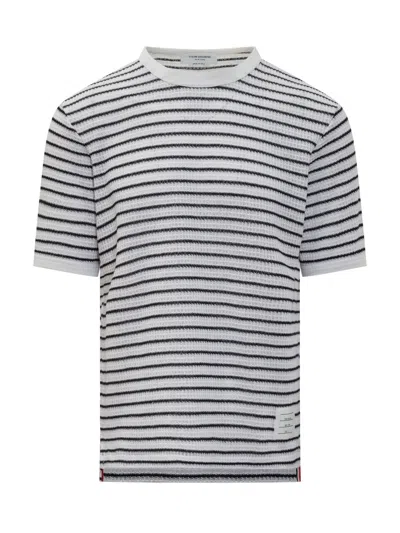 Thom Browne Embroidered Cotton T-shirt In Gray