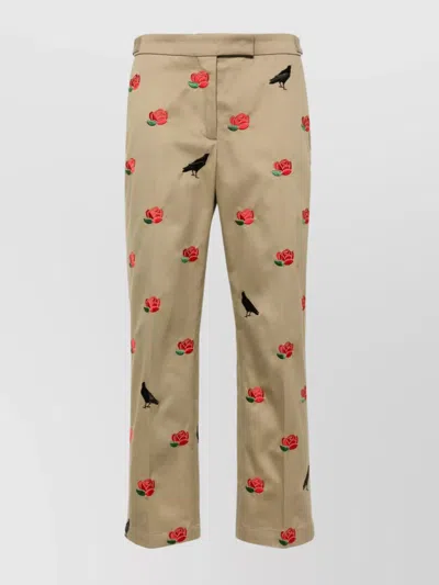 THOM BROWNE EMBROIDERED COTTON TROUSERS CROPPED LEG