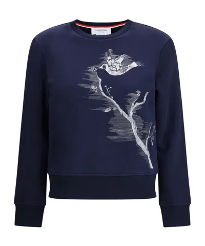 Thom Browne Embroidered Crewneck Sweatshirt In Blue