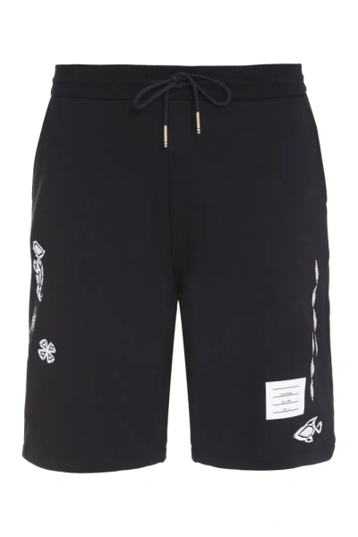Thom Browne Embroidered Drawstring Track Shorts In Blue