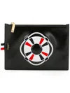 Thom Browne Embroidered Figure Clutch Bag In Black