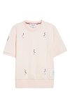 Thom Browne Embroidered Geese Short Sleeve Sweatshirt In Pink