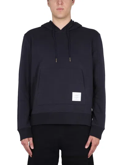 Thom Browne Embroidered Hooded Sweatshirt For Men In Blue