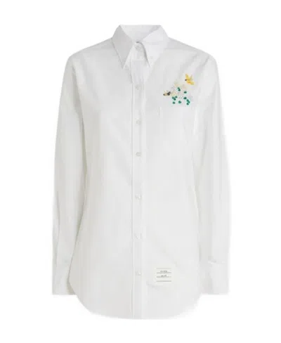 Thom Browne Embroidered Long-sleeve Shirt In White