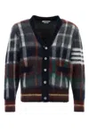 Thom Browne Cropped Mohair Cardigan With Bold Plaid Pattern