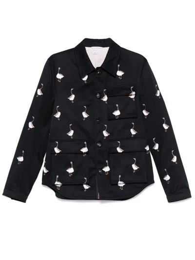 Thom Browne Embroidered-motif Jacket In Black