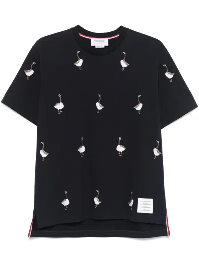 Thom Browne Embroidered-motif T-shirt In Black