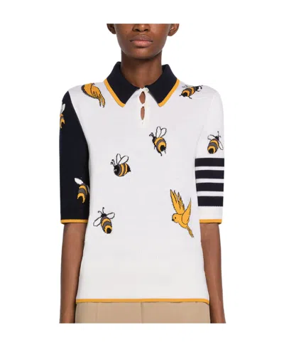 Thom Browne Embroidered Short-sleeved Polo Top In White
