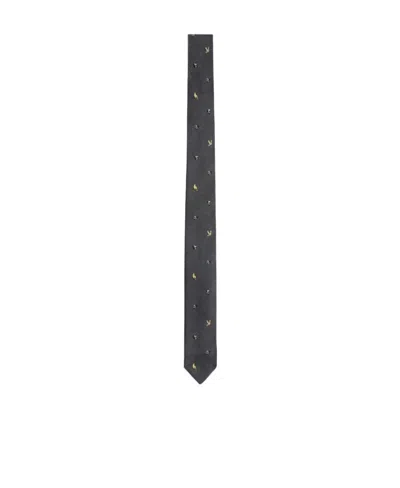 Thom Browne Embroidered Silk Tie In Black