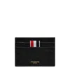 Thom Browne Embroidered Stripe Textured Card Holder In Black