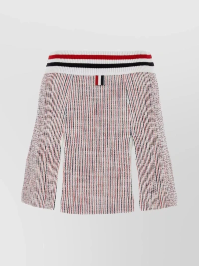 Thom Browne Embroidered Tweed Mini Skirt With Side Slit In Rwbwht