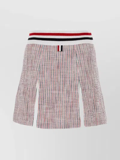 Thom Browne White Cotton Box Pleated Mini Skirt In Purple