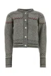 Thom Browne Embroidered Wool Blend Cardigan In Gray