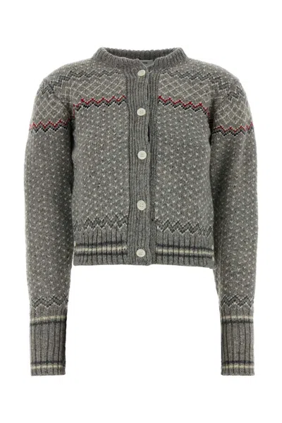 Thom Browne Embroidered Wool Blend Cardigan In Gray