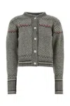 Thom Browne Embroidered Wool Blend Cardigan In Gray