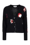 Thom Browne Wool Cardigan With Embroidered Flowers And Pockets In Black