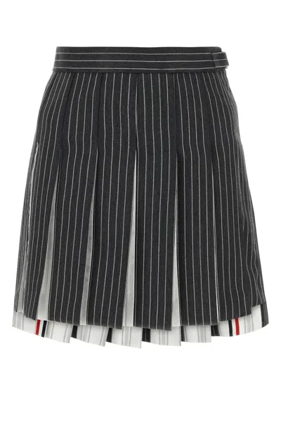 Thom Browne Embroidered Wool Mini Skirt In Grey