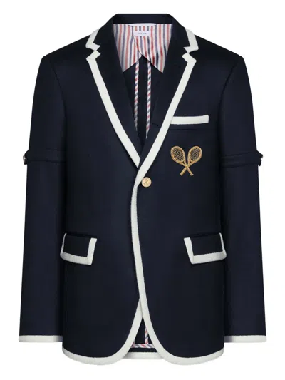 Thom Browne Embroidery Armband Blazer In Blue