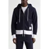 Thom Browne Zip Up Hoodie With Engineered 4 Bar In Color Blocked Solid In Blue