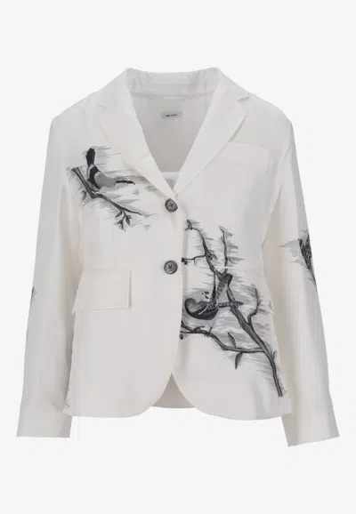 Thom Browne High Armhole Sportcoat With Bird Toile Print In White