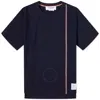 Thom Browne Short-sleeved Crew Neck T-shirt With Vertical Stripe Detail In Blue