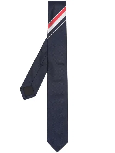 Thom Browne Engineered Stripe Silk Tie In Dark Blue