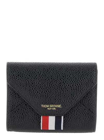 Thom Browne Envelop Card Case In Pebble Grain Leather In Black