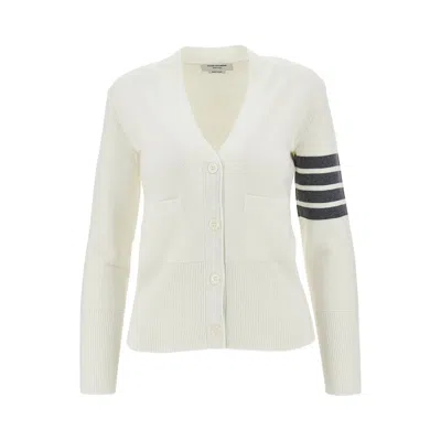 Thom Browne Erino Wool Cardigan With 4 Bar Stripe In White