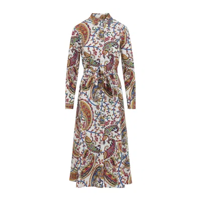 Thom Browne Etro Midi Shirt Dress With Belt In Multi