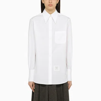 Thom Browne Exaggerated Easy Fit Point Collar Shirt In Poplin In White