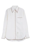 Thom Browne Exaggerated Point Collar Cotton & Linen Button-up Shirt In White