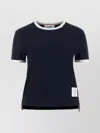 Thom Browne Cotton T-shirt With Logo Patch In Blue