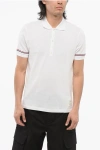 Thom Browne Short-sleeved Navy Polo Shirt With Patch In White