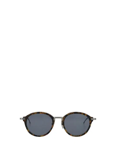 Thom Browne Round Titanium Sunglasses Tortoiseshell Pattern In Silver