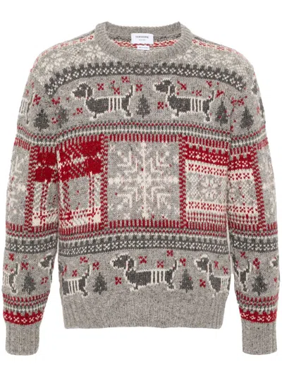 Thom Browne Fair Isle Intarsia Jumper In Grey