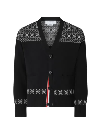 Thom Browne Fair Isle Jacquard Cardigan In Black