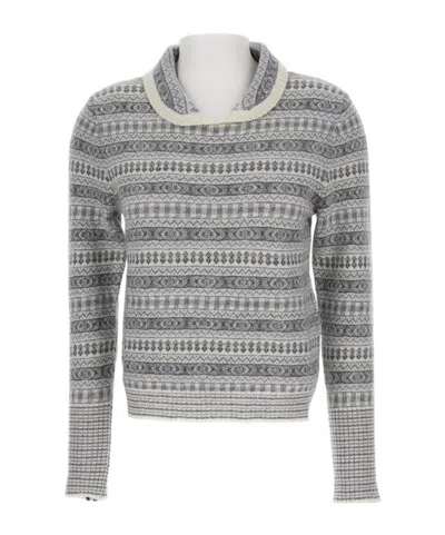 Thom Browne Fair Isle-jacquard Peter Pan Collar Sweater In Gray